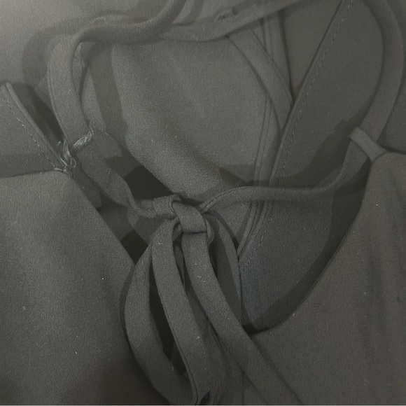 Loft Cross Back Spaghetti Strap Black Dress V neck belted - Picture 7 of 8